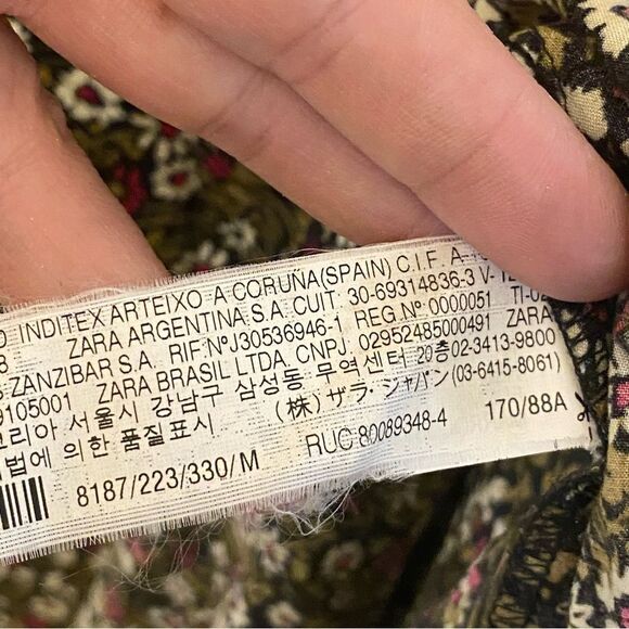 Zara micro Floral print Midi slip Dress viscose black green silky M - Picture 9 of 14